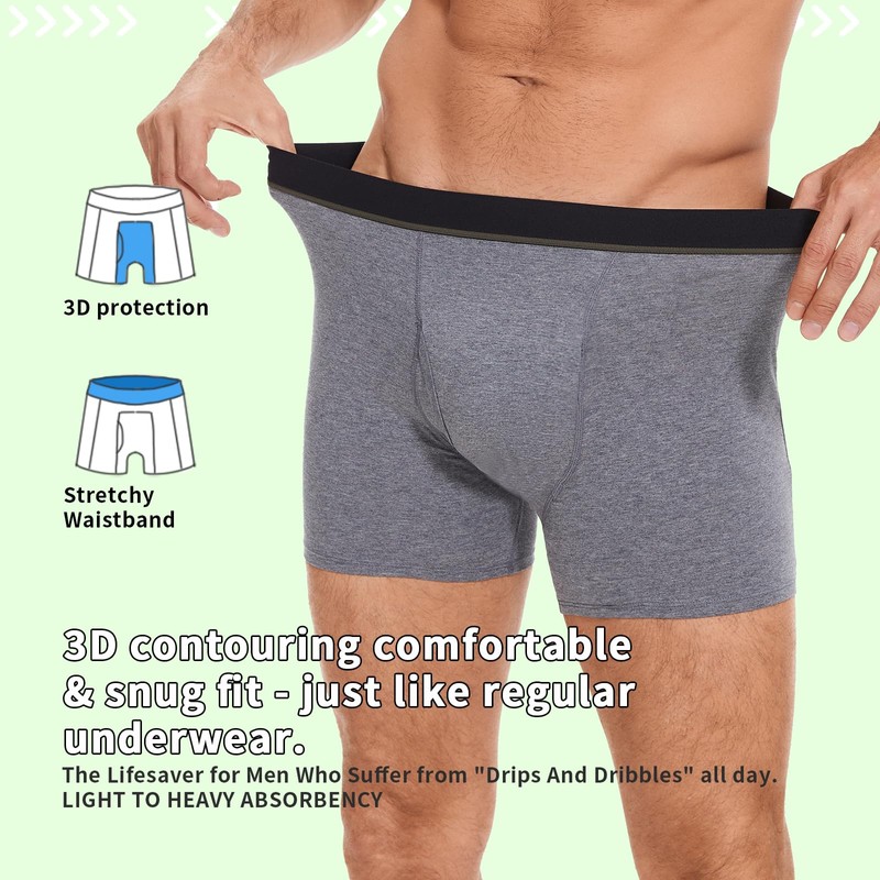 ShieldEase Washable Incontinence Boxer Briefs for Men - Cotton Urinary