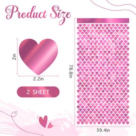 2 Pack 3.3x6.6ft Pink Foil Heart Tinsel Curtain - Gleaming Iridescent Tinsel Shapes for Valentine's Decorations, Love Celebrations, Affectionate Events, Decor Expressing Warm & Connection