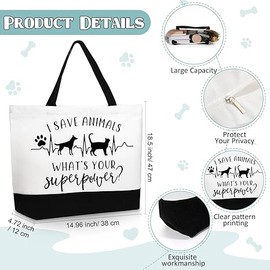 Paterr 2 Pcs Veterinary Week Gifts Inspirational Vet Tech Week Tote Bags Motivational Makeup Bags Canvas Cosmetic Bag with Zipper Veterinarian Appreciation Gifts for Assistant Pet Lover Vet Tech
