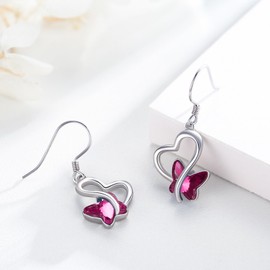 Twoowl Butterfly Earrings 925 Sterling Silver Heart Butterfly Dangle Drop Earrings with Crystal Jewelry Gifts for Women Girlfriends