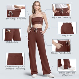 Dvoliaw Straight Leg Scrub Pants for Women with 7 Pockets & Drawstring Women's Scrub Pants Mid-Rise Straight Fit Cargo Pants Brown