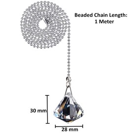 Poolan 2 Pack Crystal Clear Diamond Beaded Pull Chain Extension Each 1 Meter Length for Ceiling Fan Light (Clear, Style E)