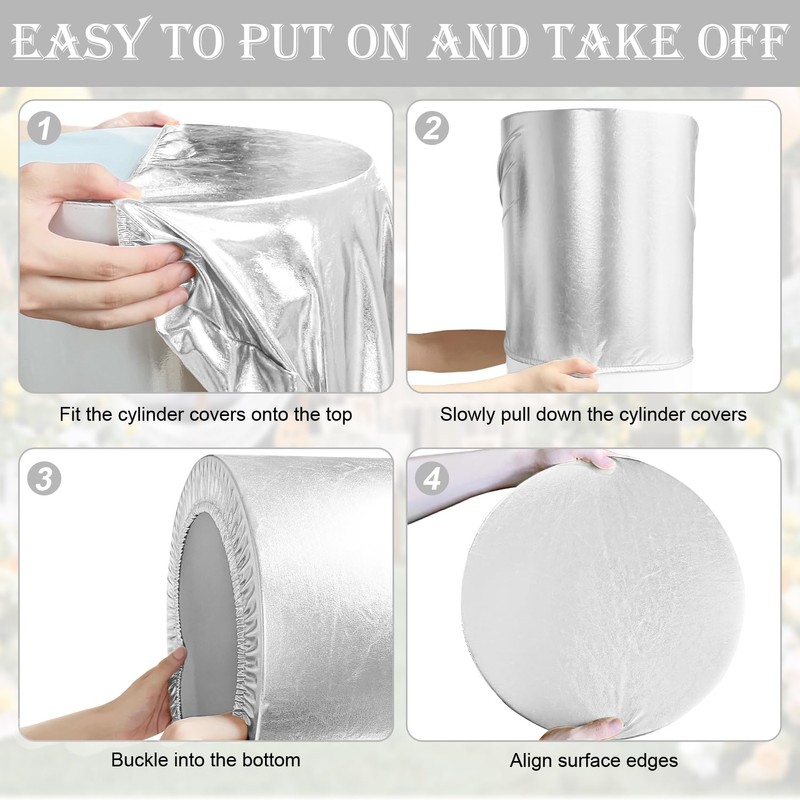 Set of 3 - Silver Cylinder Pedestal Stand Covers, Flexible