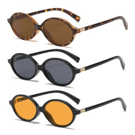 SUNBSR Retro Oval Sunglasses for Women Men Trendy Round Tortoise Sun Glasses 90s Vintage Shades, 3pcs(tortoise/Brown+black/Orange+black/Gray), MM