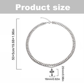 One Piece Men's Necklace, Stainless Steel Cross Necklace with Cross Pendant, Multilayer Cuban Figaro Chain, Christian Jewelry Gift, Best Gift for Birthday, Father's Day, Valentine's Day