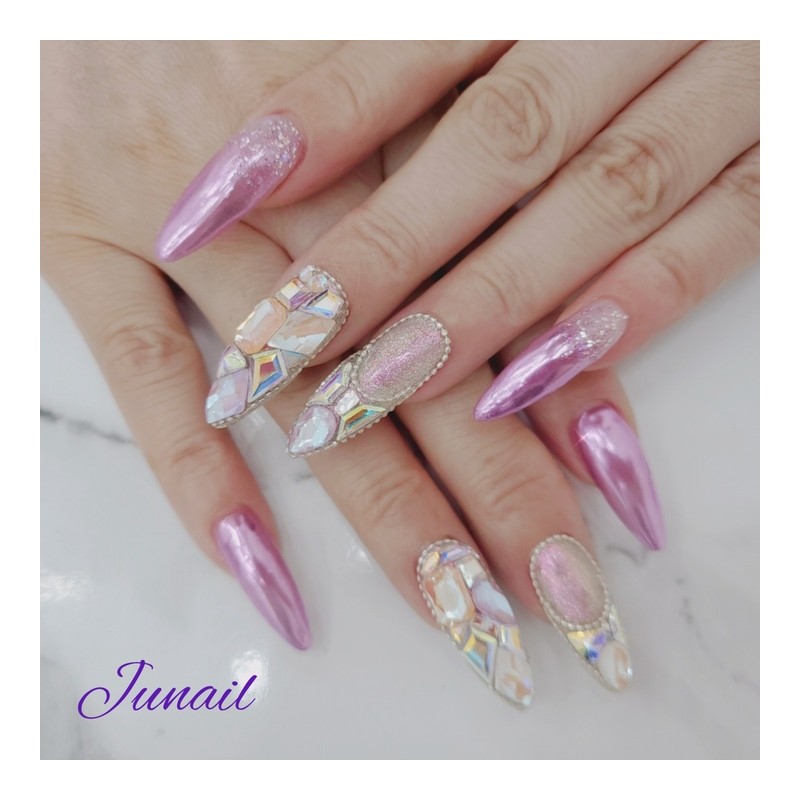 ⭐️ Pink satin handmade nail tips ✨ - Short straight