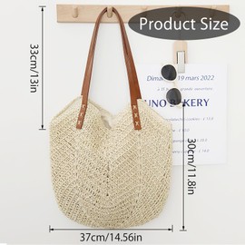 Straw Handbag Women's Bohemian Beach Bag, Summer Beach Bag, Straw Large, Straw Bag, Women's Straw Shoulder Bag, Straw Bags, Bohemian Handwoven, Braided Raffia Bag for Travel, Beach, brown