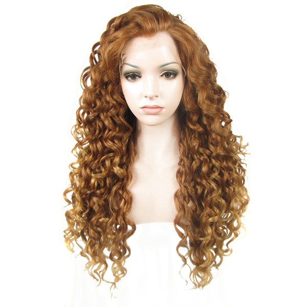 Ebingoo Brown Lace Front Wig for Women Honey Blonde Wig Light Long Curly Brown Synthetic Wig Caramel Hair Wig for Black Women Girls Daily Wear