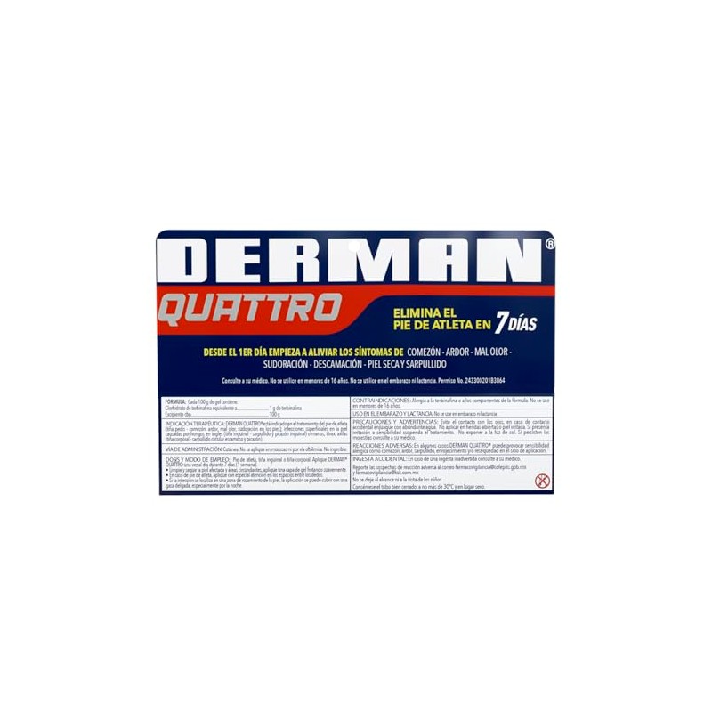 Derman Quattro, Gel para el pie de Atleta, 1% Tubo