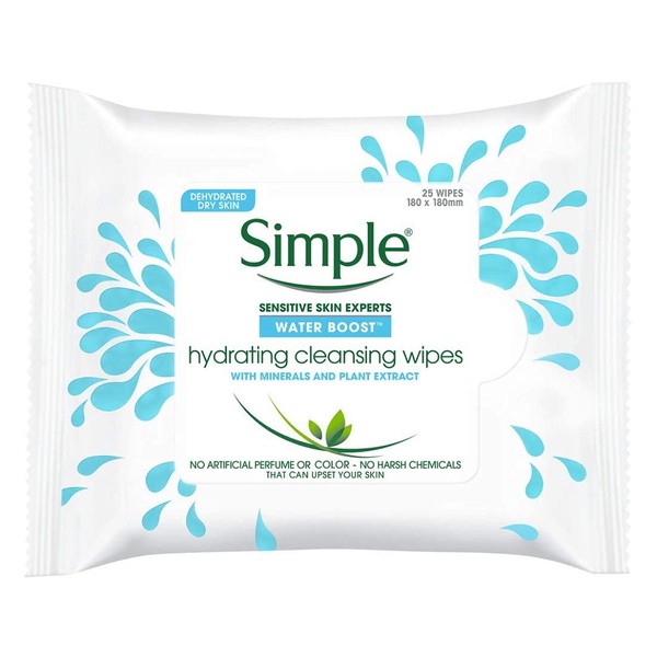 Simple Water Boost Hydrating, Cleansing Face Wipes, 25 Ounce