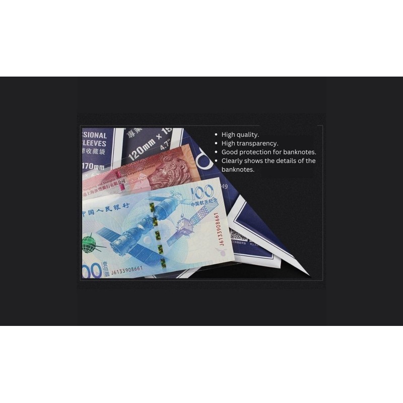 PCCB MINGT 50 x Professional Plastic Banknote Sleeves Size 6