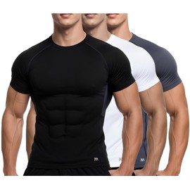 MagnaMan Men's Compression Shirts 3 - Pack: Moisture - Wicking Athletic Baselayer Tops for Men with Quick - Dry Technology, Ideal for Gym, Workout & Running
