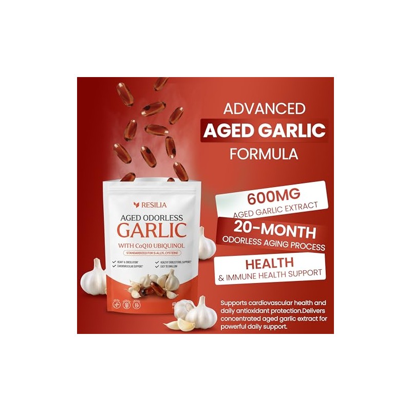 Odorless Aged Garlic Extract 600mg Softgels with CoQ10