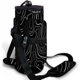 Water Bottle Bag Carrier, 25/32/40oz Crossbody Sports Water Bottle Sleeve，Insulated Neoprene Bottle Sling Holder Case Pouch Cover with Shoulder Strap for Women Men Adults, 32oz Topographic Contour