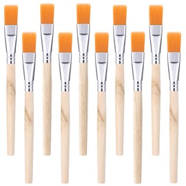 10Pcs 3/5 Inch Flat Paint Brushes - Wood Handle Artist Craft Watercolor Small Brush Set for Oil Painting, Art Detail - Kid and Adult (5.5 x 3/5 Inch)