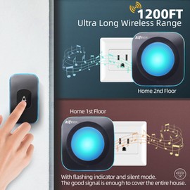 Wireless Doorbell 1200Ft Waterproof Door Bells for Home Plug in doorbell for Hearing Impaired Deaf Doorbell (1 Button & 3 Receivers)