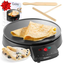 12" Griddle & Crepe Maker, Non-Stick Electric Holiday Crepe Pan w Batter Spreader & Recipe Guide- Dual Use Hot Plate for Xmas Morning Blintzes, Eggs, Pancakes- Portable, Adjustable Temp Settings- Gift