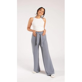 Karen Thomas 100% Cashmere Tie-Waist Wide Leg Pants – Luxuriously Soft, Comfortable, and Versatile Lounge Wear for Women (US, Alpha, Medium, Regular, Regular, Steel Blue Grey)
