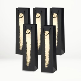 Elegant Black and Gold Foil Print Wine Bags for Wine Bottle Gifts 15.3" with Gold Wrapping Paper Set – Pack of 5 with Soft Handles – Perfect for Special Occasions, Celebrations, and Luxury Gifting.