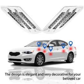 JNNJ 2Pcs Car Side Air Flow Grille, Auto Side Mesh Vent Decor, Fender Intake Grille Trim Ornament, Exterior Hood Scoop Decorative Cover, Shark Vent Trims Universal for Cars(Silver)