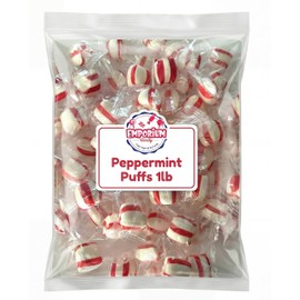 Soft Peppermint Puffs - 1 lb of Red and White Individually Wrapped Creamy Peppermint Candy