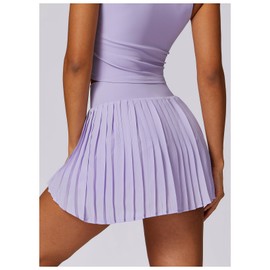 Raroauf Tennis Skirts for Womens Girls Pleated Golf Skorts High Waisted Athletic Flowy Mini Skirts with Shorts Purple Small