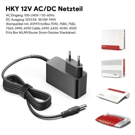 HKY 12 V AC DC Adaptor for AVM Fritz!Box 7590 7560 7540 7530 7390 7490 7490 6490 Umec Fritz!Fon WLAN Router Fritzbox 7490 6490 Speedport Soundlink Hard Drives LED Strips Mini PC