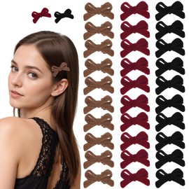 30 Pcs Mini Bow Hair Clips for Women Girls Baby Velvet Tiny Bowknot Hairpin Cute Small Hairpin Accessories Bangs Bow Claw Barrette Non-Slip Clips for Thin Hair Burgundy Black Brown