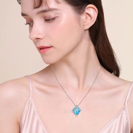 Rocayi Aquamarine Necklace March Birthstone Necklace for Women 925 Sterling Silver Love Heart Rose Flower Necklace Dainty Jewelry Gifts for Women Wife Mother Daughter Her