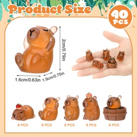 Camptrip 40 Stück Capybara Leuchtende Figurines 5 Stile Mini Resin Capybara Dekoration Kleine Capybaras Mini Spielzeug Ausstattung für Puppenhäuser Geburtstag Kuchen Desktop Outdoor Dekoration
