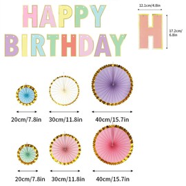 Joyeah Pastel Birthday Party Decorations,Happy Birthday Banner,Bunting,Hanging Paper Fans, Hanging Swirl Decorations Set For Girls And Womens