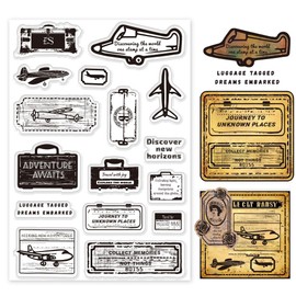 PH PandaHall Baggage Clear Stamps, Travel Transparent Stamp Decorative Clear Stamps Airplane Craft Stamp Luggage Rubber Stamp for Card Making DIY Scrapbooking Stamp Album Crafting Journal Decoration