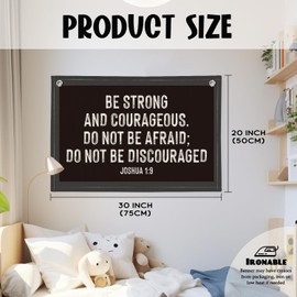 Wheatwin Christian Wall Art, Be Strong and Courageous Bible Verse Banner, Inspirational Linen Canvas Banner Wall Hanging Decor for Toddler Boys Room Nursery Playroom, Religious Gift for Kids