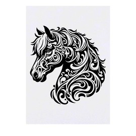 'Stylised Horse Portrait' Temporary Tattoo - Water Resistant, Skin-Safe, Non-Toxic Transfer (TO00074657)