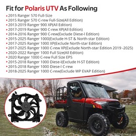 JAVIK Radiator Fan Assembly for Polaris Ranger 1000 1000 XP 900 XP 900 C-rew XP 900 C-rew 570 900 C-rew XP Ranger 1000 C-rew 1000 C-rew XP 570 C-rew Full-Size 1000 Diese-l 2013-2025 O.E.M# 2411816