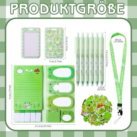 Vyuwast 58 Pcs Frog Stationery Set with Frog Pens, Notebooks, Sticky Notes, Stickers, ID Cards and Lanyard for Frog Lovers, Students, Teachers, Office, School Supplies
