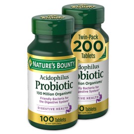 Nature's Bounty Acidophilus Probiotic, Daily Probiotic Supplement, Digestive Health, 200 Tablets, Twin Pack