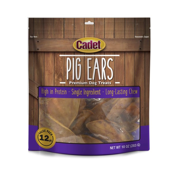 Cadet Natural Pig Ears for Dogs 10 oz (12 Count)