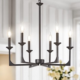 OKELI 6-Light Farmhouse Chandelier for Dining Room, Industrial Black Kitchen Island Pendant Light Fixture, Rustic Candle Chandeliers Modern Hanging Lighting for Bedroom Living Room Entryway Foyer E12