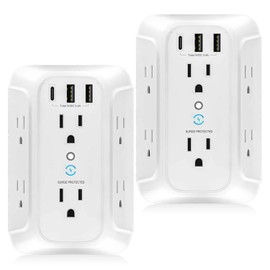 RENDIN Multicontacto, 2PCS Enchufe de Carga de Tres Lados,Regleta Multicontacto Multifuncional,con USB y Tipo-C, para Hogar, Viajes, Oficina