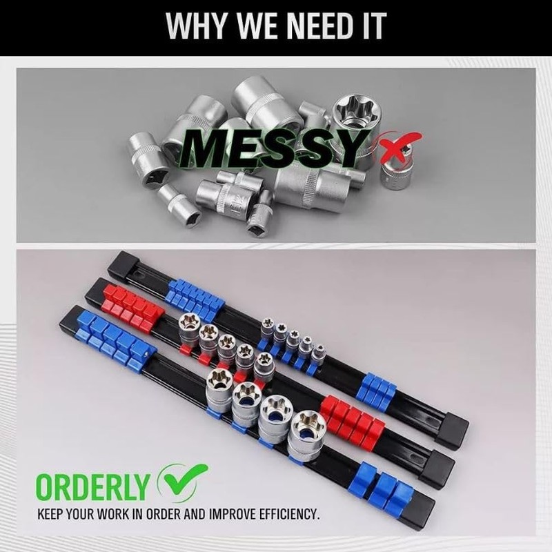 Autojack Socket Organizer Set, 6 Piece Sockets Rails, Secure Spring