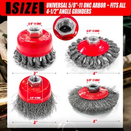 Attoshow 8pcs 4-1/2" Angle Grinder Wire Wheel Set - 4" & 3" Knotted Coarse Crimped Cup Brushes with 5/8-11 UNC Threaded Arbor for Rust, Paint, Corrosion Removal