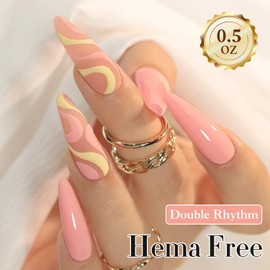 Double Rhythm 0.50 OZ Gel Polish Same Color Same Bottle Golden Round Translucent Hema Free Neutral Natural Milky 15 ML Jelly UV Polish Art DIY at Home (Pastel Pink Orange-C1317)