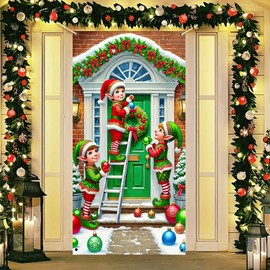 BlissYard Christmas banner Christmas Elf Door Banner Christmas Party Decorations Elf Christmas Door Cover 71x35 Inches Holiday Decoration door Outdoor Holiday Party Supplies