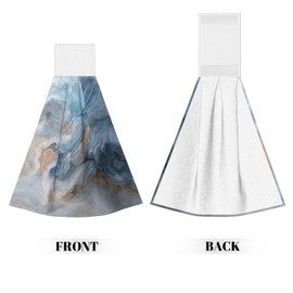YINFILAN Hanging Kitchen Towels with Loop Set of 2 Blue Marble Pattern Drying Hand Tie Towel Soft Vintage Dish Cloth Tea Towels for Bathroom Farmhouse Home Decor