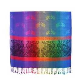 PASKMLNA Double Side Rainbow Silky Tropical Colorful Exotic Pashmina Wrap Shawl Scarf (063-Royal Blue)