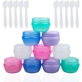 10 paquetes de contenedores de viaje de plástico pequeños para artículos de tocador, Sonku TSA aprobados a prueba de fugas Mini frascos de maquillaje cosméticos rellenables vacíos 20 ml por pieza con 10 paquetes de mini espátulas para crema, limo y muestr