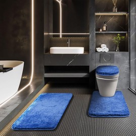Baahrnom Bathroom Rugs Sets 3 Piece with Adjustable Toilet Seat Cover 17.5"x 15" Machine Washable Bath Rug Set with TPR Non Slip Rubber Backing Solid Bath Mat Set for Luxury Bathroom Decoration