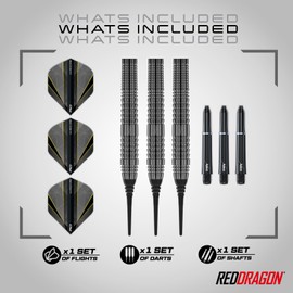 RED DRAGON Darts - Sera Onyx 2-90% Tungsten - 18g Barrel / 20g Full Weight Professional Soft Tip Dart Set with Dart Flights and Dart Shafts