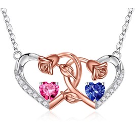 Iefil Gifts for Women - Birthstone Jewelry for Women, Heart Necklace for Women Wife Girlfriend Mom | October Tourmaline & December Tanzanite Necklace